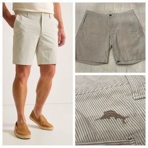 Tommy Bahama Tan striped Flat Front Shorts stretch cotton tencel 2313